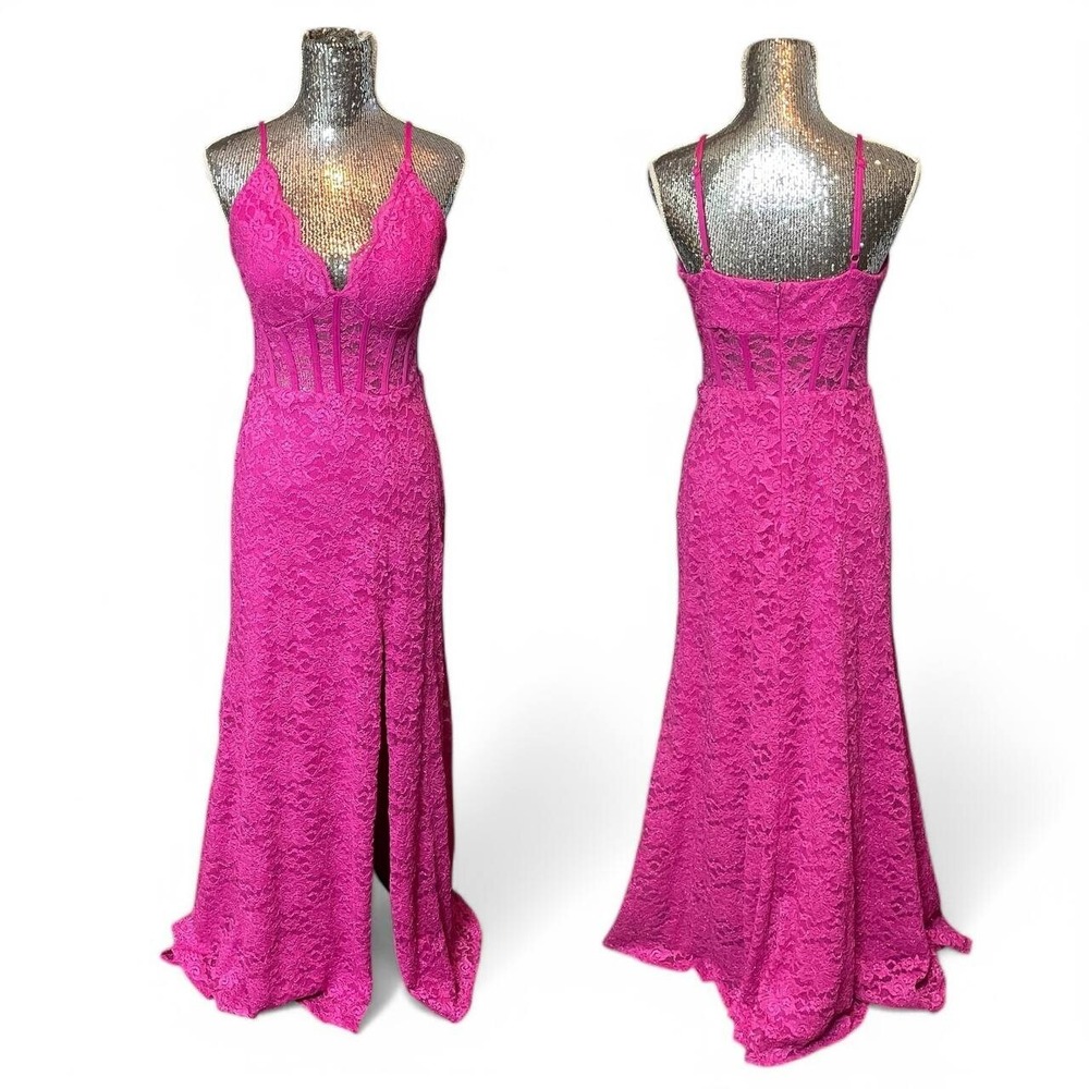 Y2K Lace Maxi Dress Pink Corset Spaghetti Strap Fairy Prom Formal Party Size 7